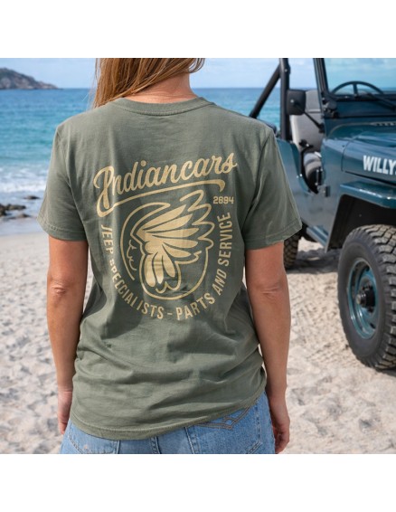 T-shirt INDIANCARS col "U" vert vintage